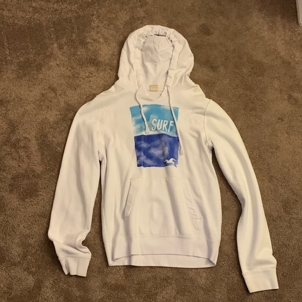 Hollister Men’s Size Medium White/Blue Long Sleeve Hoodie